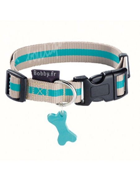 Collier arlequin beige et turquoise Bobby pour chien