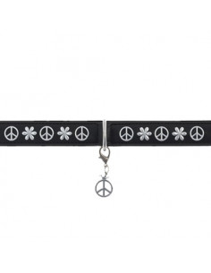 Collier cuir pour chien, motifs Peace and Love noir, 7 tailles