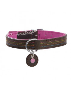 Collier Bobby dédicace marron et rose fuchsia pour chien
