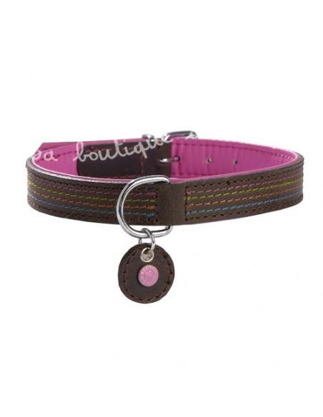 Collier Bobby dédicace marron et rose fuchsia pour chien