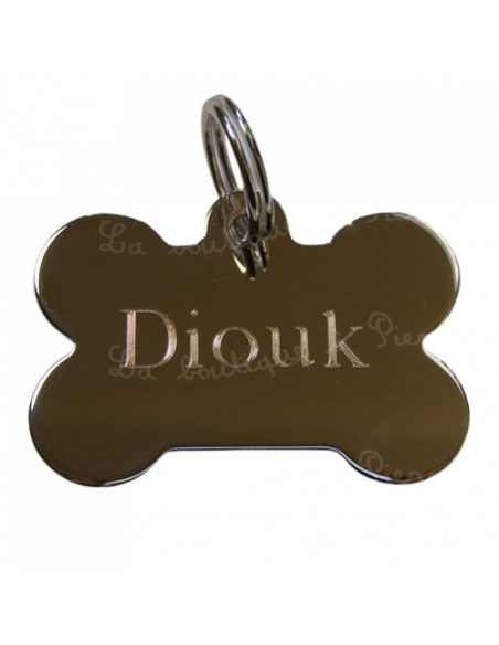 Médaille pour chien en forme de grand os chromé