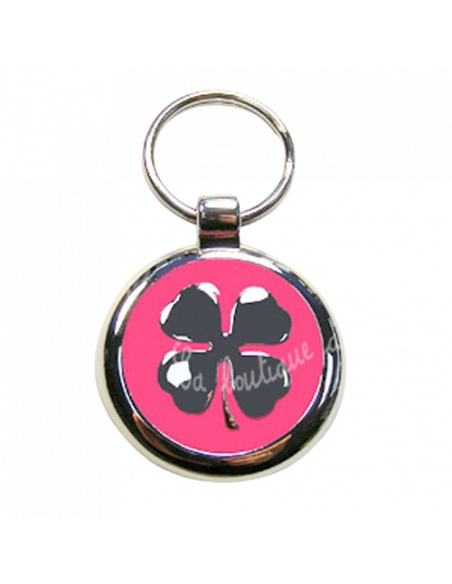 La Boutique à Pierrot - Médaille rose avec trèfle gris pour chien
