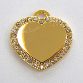 Médaille pour chien, mini coeur strass 2cm x 2cm, dorée