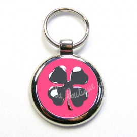 Médaille pour chien trèfle porte-bonheur rose 3 cm