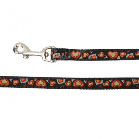 Laisse noire avec cœurs oranges Doogy