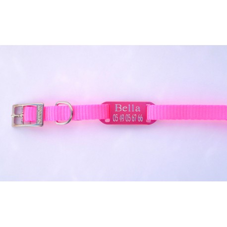 Collier personnalisé pour chien avec plaque gravée, sangle rose
