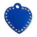 Médaille pour chien, Coeur alu strass Swarovski 3,5cm x 3,2cm, bleue