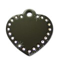 Médaille pour chien, Coeur avec strass Swarovski. Alu Noire
