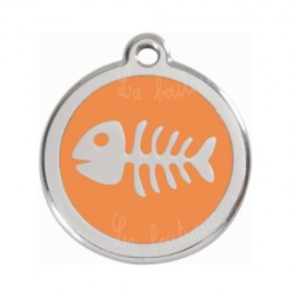 Médaille chat Red Dingo arête de poisson sur fond orange 2cm