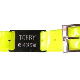 Collier jaune pour chien avec plaque à graver