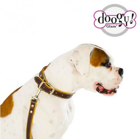 Collier Doogy pour chien cuir cognac