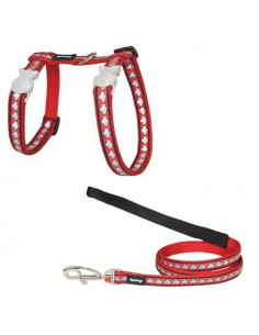 Harnais rouge réfléchissant + laisse pour chat Red Dingo