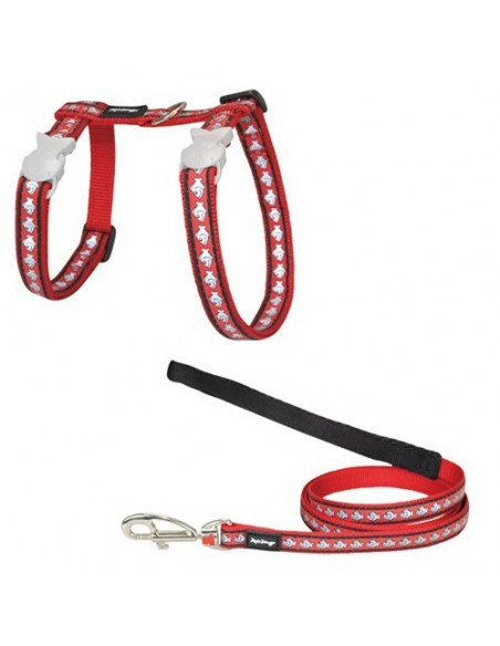 Harnais rouge réfléchissant + laisse pour chat Red Dingo